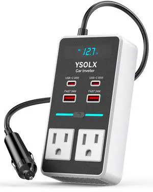 YSOLX 300W 12V to 110V Car Power Inverter, with Dual USB-A 24W and USB-C 65W, Dual AC Car Plug Adapter Outlet and Equipped with a Display Screen.Suitable for car Trips, Camping,Charging laptops YSOLX 300W 12V to 110V Car Power Inverter, with Dual USB-A 24W and USB-C 65W, Dual AC Car Plug Adapter Outlet and Equipped with a Display Screen.Suitable for car Trips, Camping,Charging laptops