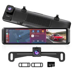 4K Rear View Mirror Camera with Carplay & Android Auto: 11.26" Smart Touch Screen Mirror Dash Cam Front and Rear with Voice Control, Parking Monitor, Reverse Assist for Car Truck SUV Van (64GB Card) 4K Rear View Mirror Camera with Carplay & Android Auto: 11.26" Smart Touch Screen Mirror Dash Cam Front and Rear with Voice Control, Parking Monitor, Reverse Assist for Car Truck SUV Van (64GB Card)