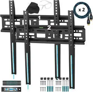 Cheetah Fixed TV Mount (2-Pack) for Most 26-60 Inch TVs up to 115lbs, Each with 10ft HDMI Cable, VESA 400x400mm, Flat Screen TV Wall Mount Bracket, Fits 16" Studs, Quick Release Lock, Low 1" Profile Cheetah Fixed TV Mount (2-Pack) for Most 26-60 Inch TVs up to 115lbs, Each with 10ft HDMI Cable, VESA 400x400mm, Flat Screen TV Wall Mount Bracket, Fits 16" Studs, Quick Release Lock, Low 1" Profile