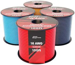GS Power 400ft CCA 16 Gauge Wire Automotive, 100ft Spool-4 Colors, 16 AWG 12v Low Voltage, Speaker Electrical Wire Low Voltage Primary for Car Stereo Audio Trailer Harness Hookup Wiring LED Light DIY GS Power 400ft CCA 16 Gauge Wire Automotive, 100ft Spool-4 Colors, 16 AWG 12v Low Voltage, Speaker Electrical Wire Low Voltage Primary for Car Stereo Audio Trailer Harness Hookup Wiring LED Light DIY