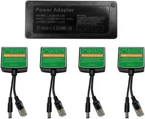 PoE Injector Adapter with 4 PoE Splitters 5.5x2.1mm 12V2A Output, PoE Serial Splitter Kit Comply IEEE 802.3af/at Standard, Total Distance Up to 1312 ft for Non-PoE Devices. (PoE Serial Switch Indoor) PoE Injector Adapter with 4 PoE Splitters 5.5x2.1mm 12V2A Output, PoE Serial Splitter Kit Comply IEEE 802.3af/at Standard, Total Distance Up to 1312 ft for Non-PoE Devices. (PoE Serial Switch Indoor)