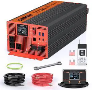 5000W Pure Sine Wave Inverter, Car Power Inverter 24V to 120V with Dual AC and 20A Socket, 18W+18W USB, 100W+30W Type-C, Surge 10000W, Remote Controller 5000W Pure Sine Wave Inverter, Car Power Inverter 24V to 120V with Dual AC and 20A Socket, 18W+18W USB, 100W+30W Type-C, Surge 10000W, Remote Controller