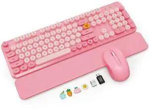 Wireless Keyboard and Mouse Combo with Magnetic Wrist Rest, Round Keycaps, Full-Size Retro Typewriter-Style, Two-Stage Tilt Legs, Auto-Sleep, 2.4G Wireless for Windows Mac Laptop PC, Sof Wireless Keyboard and Mouse Combo with Magnetic Wrist Rest, Round Keycaps, Full-Size Retro Typewriter-Style, Two-Stage Tilt Legs, Auto-Sleep, 2.4G Wireless for Windows Mac Laptop PC, Sof