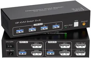 ATLAHET Displayport KVM Switch 2 Monitors 2 Computers 8K 60Hz 4K 120Hz Dual Monitor USB 3.0 KVM Switches for 4 USB Devices, Wired Extension Button,12V DC Adapter and USB3.0 Cables -3.6CM High ATLAHET Displayport KVM Switch 2 Monitors 2 Computers 8K 60Hz 4K 120Hz Dual Monitor USB 3.0 KVM Switches for 4 USB Devices, Wired Extension Button,12V DC Adapter and USB3.0 Cables -3.6CM High