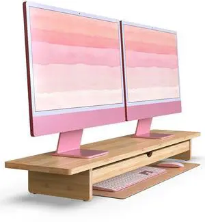 WELL WENG Bamboo Monitor Stand with Large Storage Drawer, 42 Inch Ergonomic Computer Riser for Desk, Screen Shelf with 7 Compartments for Keyboard & Stationery Organization WELL WENG Bamboo Monitor Stand with Large Storage Drawer, 42 Inch Ergonomic Computer Riser for Desk, Screen Shelf with 7 Compartments for Keyboard & Stationery Organization