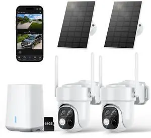 SV3C Wireless Outdoor Security Camera System, 2K Dual Lens Solar Powered Cameras for Home Security, No Subscription, 360 Pan Tilt, Auto Tracking, Color Night Vision, Motion Alerts, 2-Camera Kit SV3C Wireless Outdoor Security Camera System, 2K Dual Lens Solar Powered Cameras for Home Security, No Subscription, 360 Pan Tilt, Auto Tracking, Color Night Vision, Motion Alerts, 2-Camera Kit