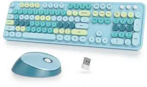 Vumilstek Colorful Blue Keyboard and Mouse Combo Wireless, 2.4G Full Size 104-Key Retro Typewriter Keyboards Round Keys for Students Teenagers Home Office PC Laptop(Colorful Blue) Vumilstek Colorful Blue Keyboard and Mouse Combo Wireless, 2.4G Full Size 104-Key Retro Typewriter Keyboards Round Keys for Students Teenagers Home Office PC Laptop(Colorful Blue)