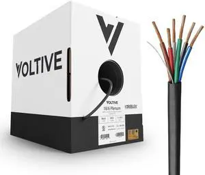 Voltive 18/6 Low Voltage Wire, Plenum CL3P, Black, 500ft - 18AWG, 6 Conductors, Stranded Bare Copper, UL Listed - V-1297-2 Voltive 18/6 Low Voltage Wire, Plenum CL3P, Black, 500ft - 18AWG, 6 Conductors, Stranded Bare Copper, UL Listed - V-1297-2