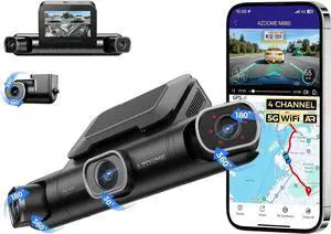 AZDOME 360 4 Channel Dash Cam, Front Rear Left Right Recording, Built-in 128GB eMMC, 4 Adjustable Lenses, 2K + 1080P x3, 5G WiFi, Voice Control, IR Night Vision AZDOME 360 4 Channel Dash Cam, Front Rear Left Right Recording, Built-in 128GB eMMC, 4 Adjustable Lenses, 2K + 1080P x3, 5G WiFi, Voice Control, IR Night Vision