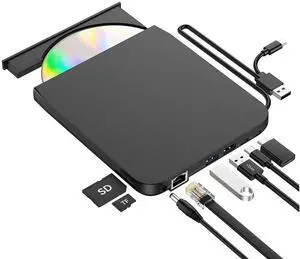 ROOFULL Pro External CD/DVD Drive, USB 3.0 DVD CD Burner with Ethernet Adapter, USB Hub and SD/TF Card Ports, CD DVD Reader Writer Player Optical Disc Drive for Laptop MacBook PC Windows Linux Mac ROOFULL Pro External CD/DVD Drive, USB 3.0 DVD CD Burner with Ethernet Adapter, USB Hub and SD/TF Card Ports, CD DVD Reader Writer Player Optical Disc Drive for Laptop MacBook PC Windows Linux Mac