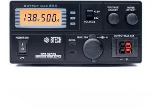 BTECH RPS-50PRO 50A (50 Amp) Regulated Power Supply, AC-to-DC Bench Convertor, Adjustable 915V (Fixed 13.8V Option), Anderson Powerpole Connectors, Noise Offset, USB-C, and Cigarette Plug Outputs BTECH RPS-50PRO 50A (50 Amp) Regulated Power Supply, AC-to-DC Bench Convertor, Adjustable 915V (Fixed 13.8V Option), Anderson Powerpole Connectors, Noise Offset, USB-C, and Cigarette Plug Outputs