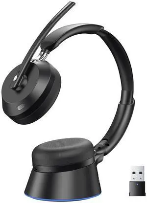Waxop Wireless Headset with Mic for Work, Bluetooth Headset with Noise Cancelling Microphone, Charging Base & USB Computer Headset with Microphone for Call Center/Office/Home/PC/Laptop/Teams/Zo Waxop Wireless Headset with Mic for Work, Bluetooth Headset with Noise Cancelling Microphone, Charging Base & USB Computer Headset with Microphone for Call Center/Office/Home/PC/Laptop/Teams/Zo