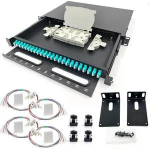 Duogalia LC-OM3 24 Duplex Multimode 48 Port Rack Mount Enclosure Box with Fiber Splice Tray (Drawer Type Design, Includes 1.2 Meter Pigtail and 24pcs Coupler) Duogalia LC-OM3 24 Duplex Multimode 48 Port Rack Mount Enclosure Box with Fiber Splice Tray (Drawer Type Design, Includes 1.2 Meter Pigtail and 24pcs Coupler)
