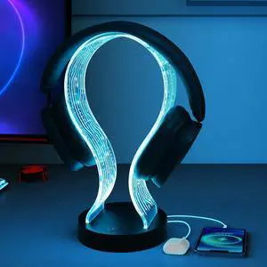 Ammonite Light Up Headphone Stand, 16 Color Lights Gaming Desk Accessory with 1 USB Charging Port and 1 Type-C Charging Ports, USB Power and PCB Pattern, Gifts for Gamers Boyfriend Boy Man Ammonite Light Up Headphone Stand, 16 Color Lights Gaming Desk Accessory with 1 USB Charging Port and 1 Type-C Charging Ports, USB Power and PCB Pattern, Gifts for Gamers Boyfriend Boy Man