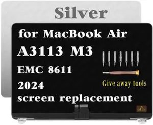 GBOLE A3113 Screen Replacement for MacBook Air M3 A3113 2024 13.6 inch EMC 8611 MRXN3 MRXQ3 MRXV3LL/A MRXW3LL/A Full LED LCD Screen Display Assembly (Silver) GBOLE A3113 Screen Replacement for MacBook Air M3 A3113 2024 13.6 inch EMC 8611 MRXN3 MRXQ3 MRXV3LL/A MRXW3LL/A Full LED LCD Screen Display Assembly (Silver)