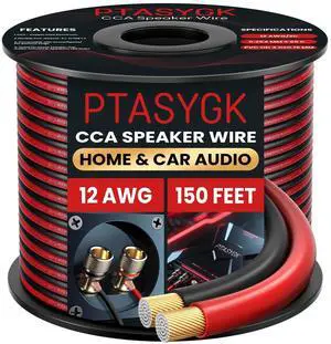 PTASYGK 12 Gauge Speaker Wire 150ft 2-Conductor CCA Home & Car Audio PTASYGK 12 Gauge Speaker Wire 150ft 2-Conductor CCA Home & Car Audio