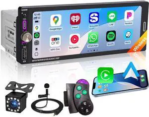 6.9" Single DIN Car Radio with Wireless Apple CarPlay, Car Bluetooth 5.2, AM FM Radio, IPS Touchscreen 1280x480, Backup Camera, Type-C Fast Charging, USB, 180W Subwoofer, Android Auto, GPS Navi 6.9" Single DIN Car Radio with Wireless Apple CarPlay, Car Bluetooth 5.2, AM FM Radio, IPS Touchscreen 1280x480, Backup Camera, Type-C Fast Charging, USB, 180W Subwoofer, Android Auto, GPS Navi