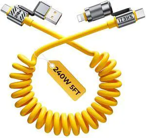 Jixivor Coiled Cable 4-in-1 USB C Cable 240W Compatible with Lightning Cable Fast Charging & Data Transfer, Support to CarPlay & Android Auto, 5FT Multi Cord Combo Charger for iPhone/iPad Jixivor Coiled Cable 4-in-1 USB C Cable 240W Compatible with Lightning Cable Fast Charging & Data Transfer, Support to CarPlay & Android Auto, 5FT Multi Cord Combo Charger for iPhone/iPad
