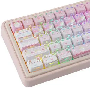 TYRIXKI PBT Keycaps - Pink Meow Meow Keycap, 113 Keys Side Print Shine Through Cute Keycap, Mao Profile Custom Cat Keycaps for 60 65 75 100 Percent Cherry MX Mechanical Keyboard TYRIXKI PBT Keycaps - Pink Meow Meow Keycap, 113 Keys Side Print Shine Through Cute Keycap, Mao Profile Custom Cat Keycaps for 60 65 75 100 Percent Cherry MX Mechanical Keyboard