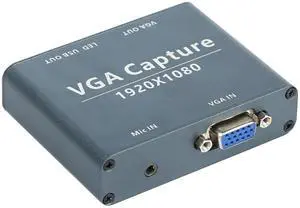 VGA Capture Card, USB 2.0 Capture Device with VGA Loopout, Mic Input Support, HD 1080p Video for Live Broadcast, Laptops, Monitors, Video Conferencing, Gaming VGA Capture Card, USB 2.0 Capture Device with VGA Loopout, Mic Input Support, HD 1080p Video for Live Broadcast, Laptops, Monitors, Video Conferencing, Gaming
