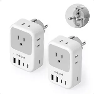 TESSAN Type F Plug Adapter 2 Pack, 28W Germany France Travel Plug Adapter with 4 Outlets 5 USB Ports (3 USB-C), Type E Power Adaptor for US to Europe Spain Iceland Greece South Korea Russia Norway TESSAN Type F Plug Adapter 2 Pack, 28W Germany France Travel Plug Adapter with 4 Outlets 5 USB Ports (3 USB-C), Type E Power Adaptor for US to Europe Spain Iceland Greece South Korea Russia Norway