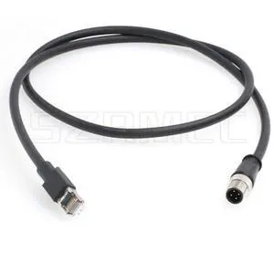 SZRMCC M12 Ethernet Cable D-Code 4 Pin Male to RJ45 Connector High Flex Cat5e Shielded Waterproof Network Cable for Industrial Camera Sensor (5m,Black) SZRMCC M12 Ethernet Cable D-Code 4 Pin Male to RJ45 Connector High Flex Cat5e Shielded Waterproof Network Cable for Industrial Camera Sensor (5m,Black)