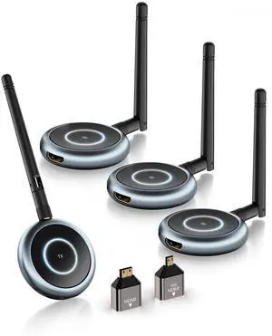 TIMBOOTECH Wireless HDMI Transmitter and 3 Receivers - Up to 8 Receivers, Plug and Play, 5.8G HDMI Wireless Extender for PC, Laptop, Camera, Cable Box to Multiple TVs, Monitors, Projecto TIMBOOTECH Wireless HDMI Transmitter and 3 Receivers - Up to 8 Receivers, Plug and Play, 5.8G HDMI Wireless Extender for PC, Laptop, Camera, Cable Box to Multiple TVs, Monitors, Projecto