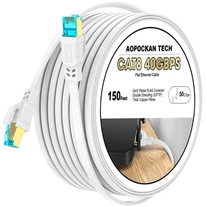 Cat 8 Ethernet Cable 150 ft, Shielded Flat RJ45 Network LAN Cable Cat 8 Ethernet Cable 150 ft, Shielded Flat RJ45 Network LAN Cable