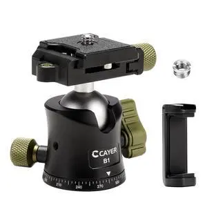 Cayer B1 Mini Ball Head, Aluminum Compact Tripod Head with Arca Type Quick Release, Max Load 11 lbs for Tripod, Monopod, Slider, DSLR Camera, Camcorder Cayer B1 Mini Ball Head, Aluminum Compact Tripod Head with Arca Type Quick Release, Max Load 11 lbs for Tripod, Monopod, Slider, DSLR Camera, Camcorder