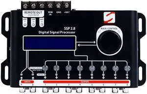 SSP 2.8 Digital Signal Processor & Equalizer 15-Band Graphic EQ, 2 Input/8 Output, 12 Presets, Built-in Crossover for Car Audio Enhancement SSP 2.8 Digital Signal Processor & Equalizer 15-Band Graphic EQ, 2 Input/8 Output, 12 Presets, Built-in Crossover for Car Audio Enhancement