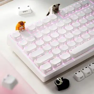 OHY XVX Lumicat Mao Profile Side-Printed Shine-Through PBT Keycaps, 113 Keys Double-Shot Dye-Sublimation Creamy White Keycap Set, Compatible with MX Switches Mechanical Keyboard OHY XVX Lumicat Mao Profile Side-Printed Shine-Through PBT Keycaps, 113 Keys Double-Shot Dye-Sublimation Creamy White Keycap Set, Compatible with MX Switches Mechanical Keyboard