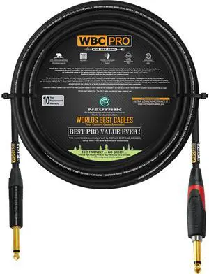 30 Foot - WBC-PRO-Guitar 20 AWG - Low-Cap (18pF/ft) Pro-Grade Graphite-Based - Dual-Shielded Guitar Bass Instrument Cable w/Neutrik Straight (SilentPLUG) Inch (6.35mm) Gold TS Plugs 30 Foot - WBC-PRO-Guitar 20 AWG - Low-Cap (18pF/ft) Pro-Grade Graphite-Based - Dual-Shielded Guitar Bass Instrument Cable w/Neutrik Straight (SilentPLUG) Inch (6.35mm) Gold TS Plugs