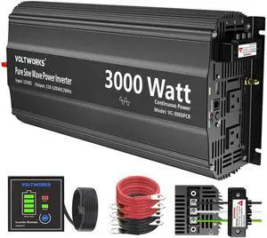 3000 Watt Pure Sine Wave Inverter 12V DC to 110V 120V AC with UL Fuses 3000W Power Inverter for Home RV Truck Off-Grid Solar with AC Hardwire 30A Compatible with Lithium Battery VOLTWORKS 3000 Watt Pure Sine Wave Inverter 12V DC to 110V 120V AC with UL Fuses 3000W Power Inverter for Home RV Truck Off-Grid Solar with AC Hardwire 30A Compatible with Lithium Battery VOLTWORKS