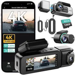 BOTSLAB 3 Channel Dash Cam 4K with ACC Hardwire Kit & 128GB TF Card, 3.18" Touch Screen, Voice Control, 4K Front and 1080P Rear Inside Loop Recording, 5.8GHz WiFi, GPS, Night Vision, WDR, Parking Mode BOTSLAB 3 Channel Dash Cam 4K with ACC Hardwire Kit & 128GB TF Card, 3.18" Touch Screen, Voice Control, 4K Front and 1080P Rear Inside Loop Recording, 5.8GHz WiFi, GPS, Night Vision, WDR, Parking Mode