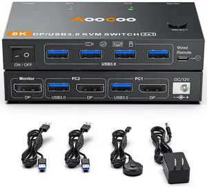DP KVM Switch 2 Computer 1 Monitor, 8K@60Hz/4K@240Hz Displayport KVM Switch for 2 PC Share 1 Monitor and USB3.0 Devices, with USB Cables,Controller and Power Adapter (8K DP 2 in 1 Out 12cm) DP KVM Switch 2 Computer 1 Monitor, 8K@60Hz/4K@240Hz Displayport KVM Switch for 2 PC Share 1 Monitor and USB3.0 Devices, with USB Cables,Controller and Power Adapter (8K DP 2 in 1 Out 12cm)