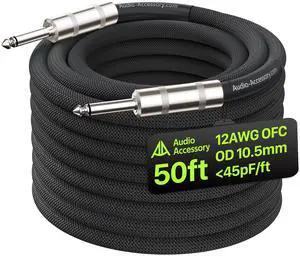 AA AUDIO ACCESSORY 12 AWG 10.5mm 1/4" TS Mono Speaker Cable 50ft Nylon Braided, Kevlar-Reinforced,Triple Shielded (2 OFC&Al-Foil), Noiseless Amp Head to Cabinet TS Cable, for Marshall Boss Orange EVH AA AUDIO ACCESSORY 12 AWG 10.5mm 1/4" TS Mono Speaker Cable 50ft Nylon Braided, Kevlar-Reinforced,Triple Shielded (2 OFC&Al-Foil), Noiseless Amp Head to Cabinet TS Cable, for Marshall Boss Orange EVH