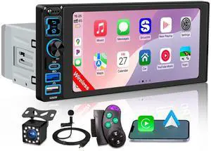 Single DIN Car Stereo Radio with Wireless Apple CarPlay & Android Auto, 6.9" IPS 1280x600 Touchscreen, Bluetooth 5.2, FM Radio, Backup Camera, 1 DIN Head Unit, 180W Subwoofer Out, Type-C Fast C Single DIN Car Stereo Radio with Wireless Apple CarPlay & Android Auto, 6.9" IPS 1280x600 Touchscreen, Bluetooth 5.2, FM Radio, Backup Camera, 1 DIN Head Unit, 180W Subwoofer Out, Type-C Fast C