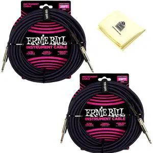 Ernie Ball Braided Instrument Cable, Straight Straight with Zorro Polishing Cloth Pack of 2 (Puple/Black, 25 Ft) Ernie Ball Braided Instrument Cable, Straight Straight with Zorro Polishing Cloth Pack of 2 (Puple/Black, 25 Ft)