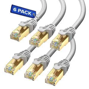 Maximm Flat Cat7 Ethernet Cable SFTP Shielded Gray 15ft 6-Pack Maximm Flat Cat7 Ethernet Cable SFTP Shielded Gray 15ft 6-Pack