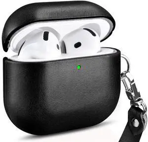 AirPods 4 Leather Case with Strap, ICARER Genuine Leather AirPod 4 Case with Strap and Led Light for Apple AirPods 4 (2024), Support Wireless Charging and MagSafe(Black) AirPods 4 Leather Case with Strap, ICARER Genuine Leather AirPod 4 Case with Strap and Led Light for Apple AirPods 4 (2024), Support Wireless Charging and MagSafe(Black)