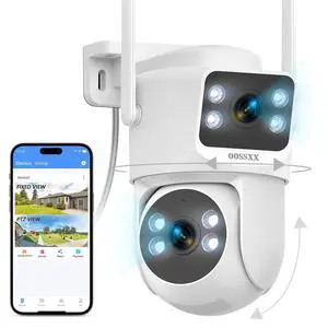 (2026 New) 4MP Dual Lens WiFi Security Camera System, 130 Wide View + PTZ Auto Tracking, 2.4G/5.8G Dual Band, Outdoor Wireless Security Camera, Free App No Monthly Fee, Full Coverage Surveillan (2026 New) 4MP Dual Lens WiFi Security Camera System, 130 Wide View + PTZ Auto Tracking, 2.4G/5.8G Dual Band, Outdoor Wireless Security Camera, Free App No Monthly Fee, Full Coverage Surveillan