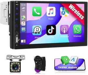 Motoris 7" Single Din Car Stereo with Wireless CarPlay & Android Auto, Touchscreen with Backup Camera, Multimedia Car Audio Support Mirror Link, Bluetooth, GPS, USB, FM Radio, Marquee Lights, S Motoris 7" Single Din Car Stereo with Wireless CarPlay & Android Auto, Touchscreen with Backup Camera, Multimedia Car Audio Support Mirror Link, Bluetooth, GPS, USB, FM Radio, Marquee Lights, S