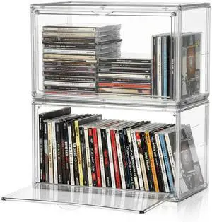 2 Pack Acrylic DVD/CD Storage Box Stackable CD Organizer Clear Plastic CD Case Holder with Magnetic Dustproof Flip Cover, Media Storage for Blu-rays Discs, Small Books, Holds up to 48 CD Cases 2 Pack Acrylic DVD/CD Storage Box Stackable CD Organizer Clear Plastic CD Case Holder with Magnetic Dustproof Flip Cover, Media Storage for Blu-rays Discs, Small Books, Holds up to 48 CD Cases