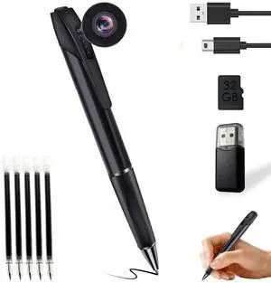 HSJAKKK Hidden Camera Pen with 32GB SD Card - Body Camera Portable Spy Pen No WiFi Needed - 1080P FHD Mini Wearable Cameras for Home Office - No Audio HSJAKKK Hidden Camera Pen with 32GB SD Card - Body Camera Portable Spy Pen No WiFi Needed - 1080P FHD Mini Wearable Cameras for Home Office - No Audio