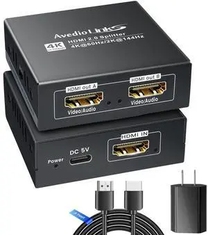 4K@60Hz HDMI Splitter 1 in 2 Out w/ 4ft HDMI Cable, HDMI Audio Splitter for Soundbar, Support Dolby Vision/Atmos 7.1ch, Downscaler 4K/1080P Sync, 1080P@120Hz, 2K@144Hz, Work for Firestick, PS5, Rok 4K@60Hz HDMI Splitter 1 in 2 Out w/ 4ft HDMI Cable, HDMI Audio Splitter for Soundbar, Support Dolby Vision/Atmos 7.1ch, Downscaler 4K/1080P Sync, 1080P@120Hz, 2K@144Hz, Work for Firestick, PS5, Rok