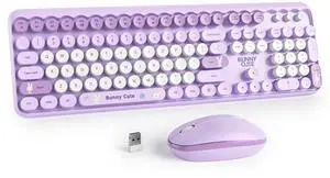 Owpkeenthy Cute Purple Keyboard and Mouse Wireless, Colorful Keyboard Retro Typewriter Style Full-Sized with Number Pad Round Keys for Desktop, Laptop and Computerr (Bunny Purple) Owpkeenthy Cute Purple Keyboard and Mouse Wireless, Colorful Keyboard Retro Typewriter Style Full-Sized with Number Pad Round Keys for Desktop, Laptop and Computerr (Bunny Purple)