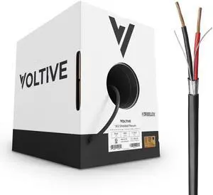 Voltive 18/2 Shielded Low Voltage Wire, Plenum CL3P, Black, 500ft - 18AWG, 2 Conductors, Overall Shield, Stranded Bare Copper, UL Listed - V-1263-2 Voltive 18/2 Shielded Low Voltage Wire, Plenum CL3P, Black, 500ft - 18AWG, 2 Conductors, Overall Shield, Stranded Bare Copper, UL Listed - V-1263-2