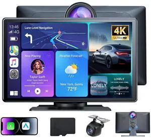 Wireless Apple CarPlay Screen for Car, 9" Portable Carplay & Android Auto Touchscreen Stereo with 4K Dash Cam 64GB SD, Car Radio with App Control, Bluetooth 1080P Backup Camera, GPS, Voice Cont Wireless Apple CarPlay Screen for Car, 9" Portable Carplay & Android Auto Touchscreen Stereo with 4K Dash Cam 64GB SD, Car Radio with App Control, Bluetooth 1080P Backup Camera, GPS, Voice Cont