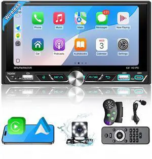 Double Din Car Stereo 6.8" Touch Screen with Apple CarPlay & Android Auto, Physical Knob Control, Bluetooth 5.0, Wireless Apple Car Play Radio, MirrorLink, FM/AM, Backup Camera, USB/Type-C Double Din Car Stereo 6.8" Touch Screen with Apple CarPlay & Android Auto, Physical Knob Control, Bluetooth 5.0, Wireless Apple Car Play Radio, MirrorLink, FM/AM, Backup Camera, USB/Type-C
