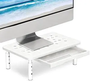 Ergonomic Monitor Stand Riser with Drawer, 3 Height Adjustable (3.9/4.7/5.5 inch) Heavy Duty Carbon Steel+PE Computer Desk Organizer with Storage for Laptop Printer Dual Screens, 14.6 x 9.1 inch (Whit Ergonomic Monitor Stand Riser with Drawer, 3 Height Adjustable (3.9/4.7/5.5 inch) Heavy Duty Carbon Steel+PE Computer Desk Organizer with Storage for Laptop Printer Dual Screens, 14.6 x 9.1 inch (Whit